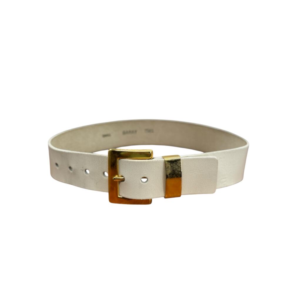 Garay Wide Leather Belt White Gold Vintage Womens SZ Small Minimalist Chic 60s - Picture 7 of 11